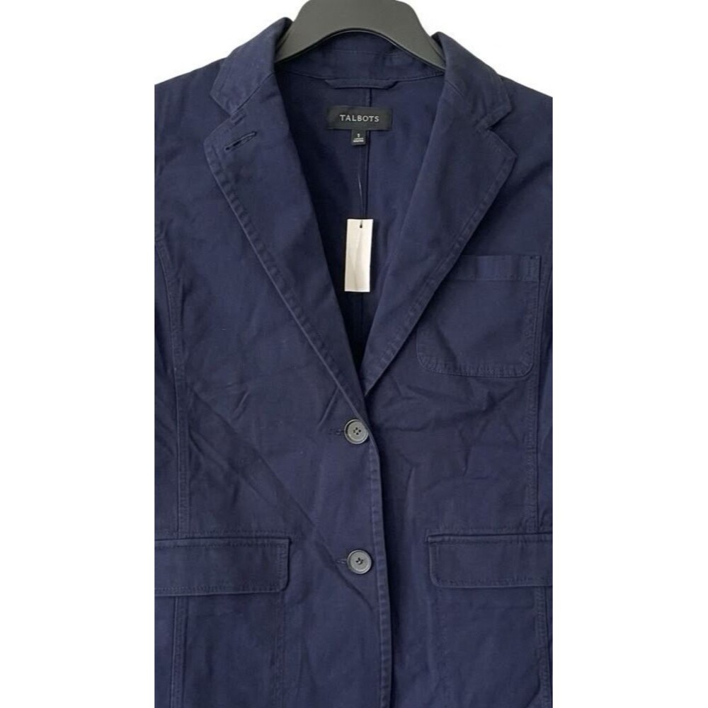 Talbots Blazer Jacket Sz 2 Navy Blue Two Button Flap Pocket Office Siren Work - Picture 4 of 14